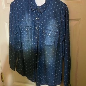 Blue button up long sleeve top